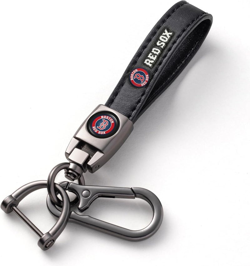 EMIJOY Car Keychain Keyring for Boston Red Sox Baseball Fans,Boston Red Sox Accessories Women/Men's Keychains for Vehicles,Leather Key Ring Lanyard Car Key Fob Holder,Key Fob Keyring Replacement - Image 1